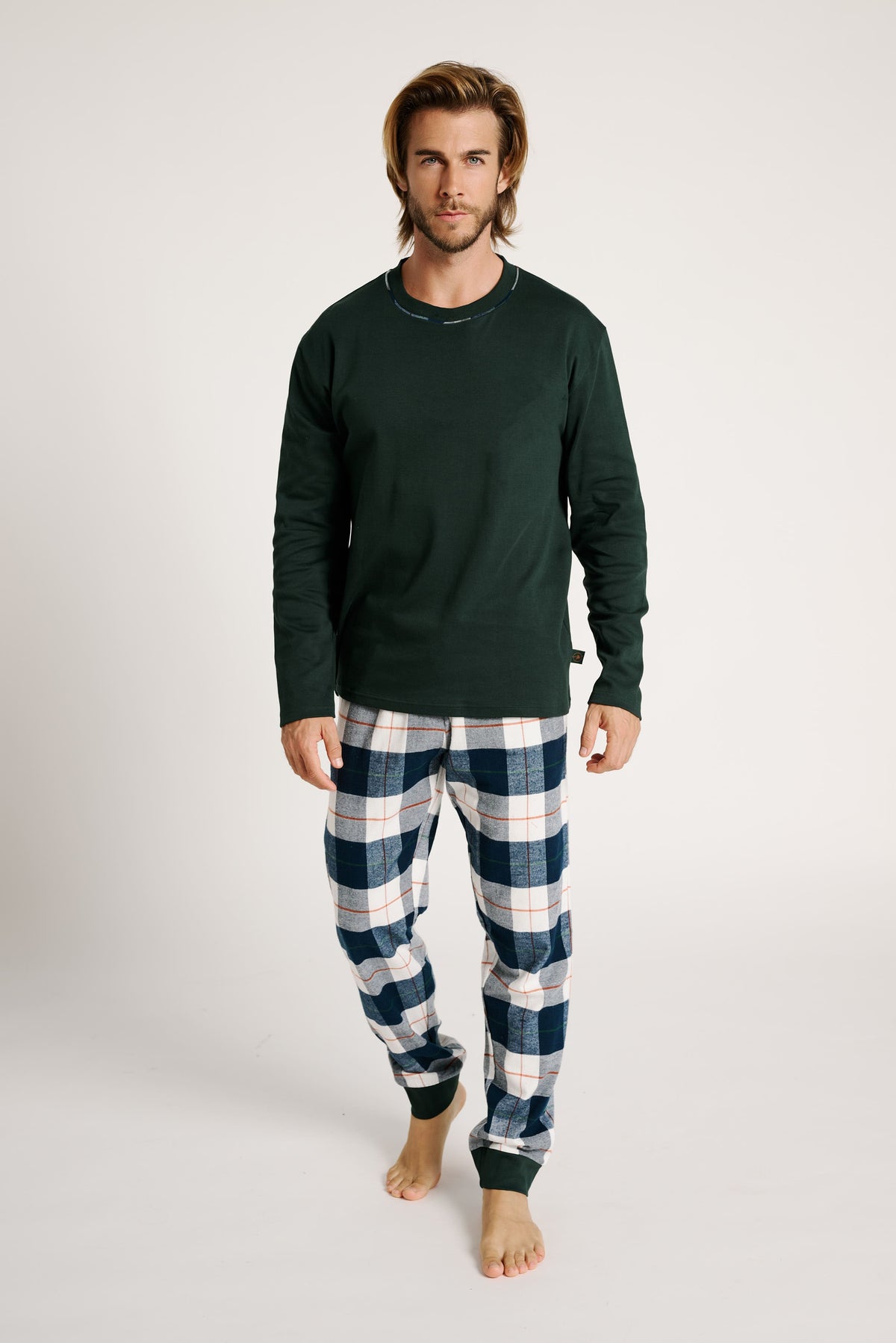 Pijama hombre largo cálido pantalón cuadros | MUYDEMI - Ysabel Mora
