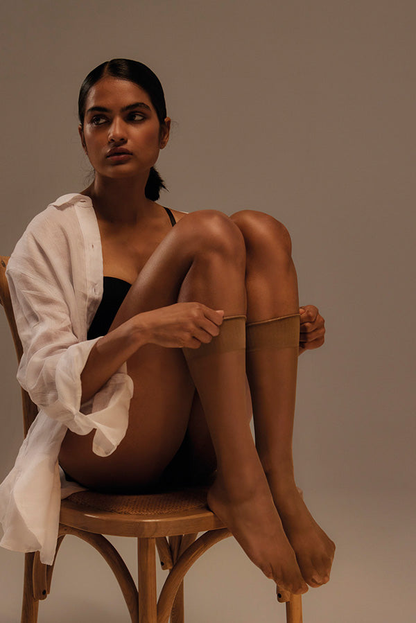 Pack 2 medias largas puño antipresión 15 denier bronce - Ysabel Mora