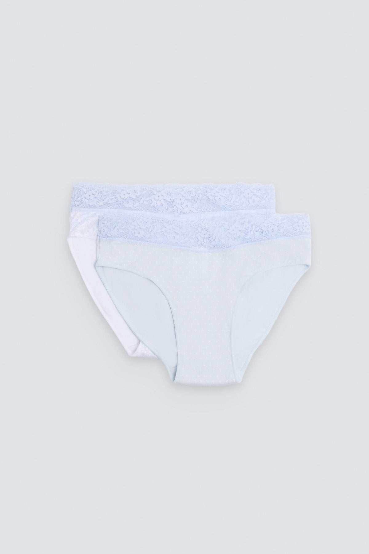 Pack de 2 culottes midi imprimées en coton à bordure dentelle, bleu