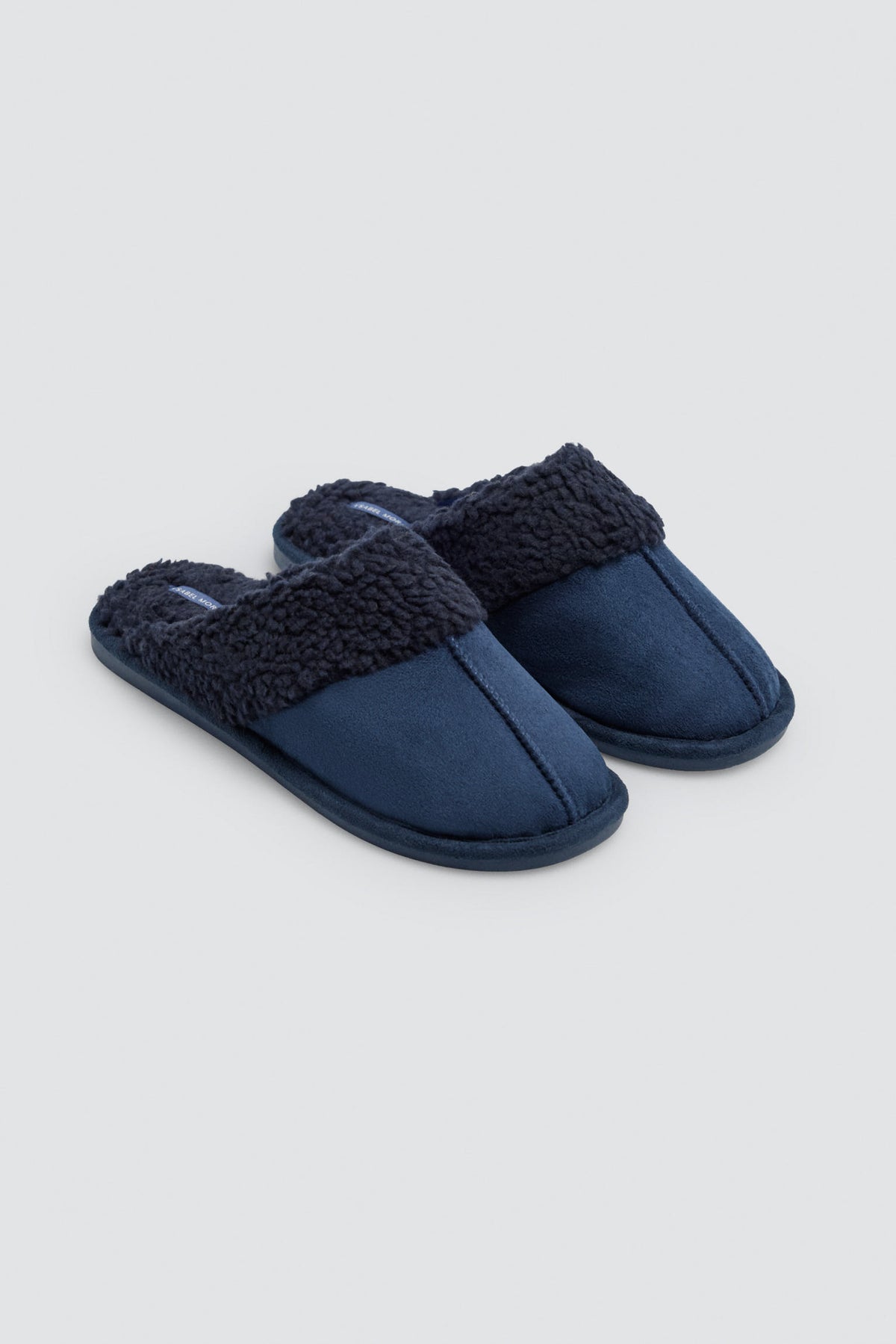 Chaussons homme bleu marine ouverts au talon effet mouton