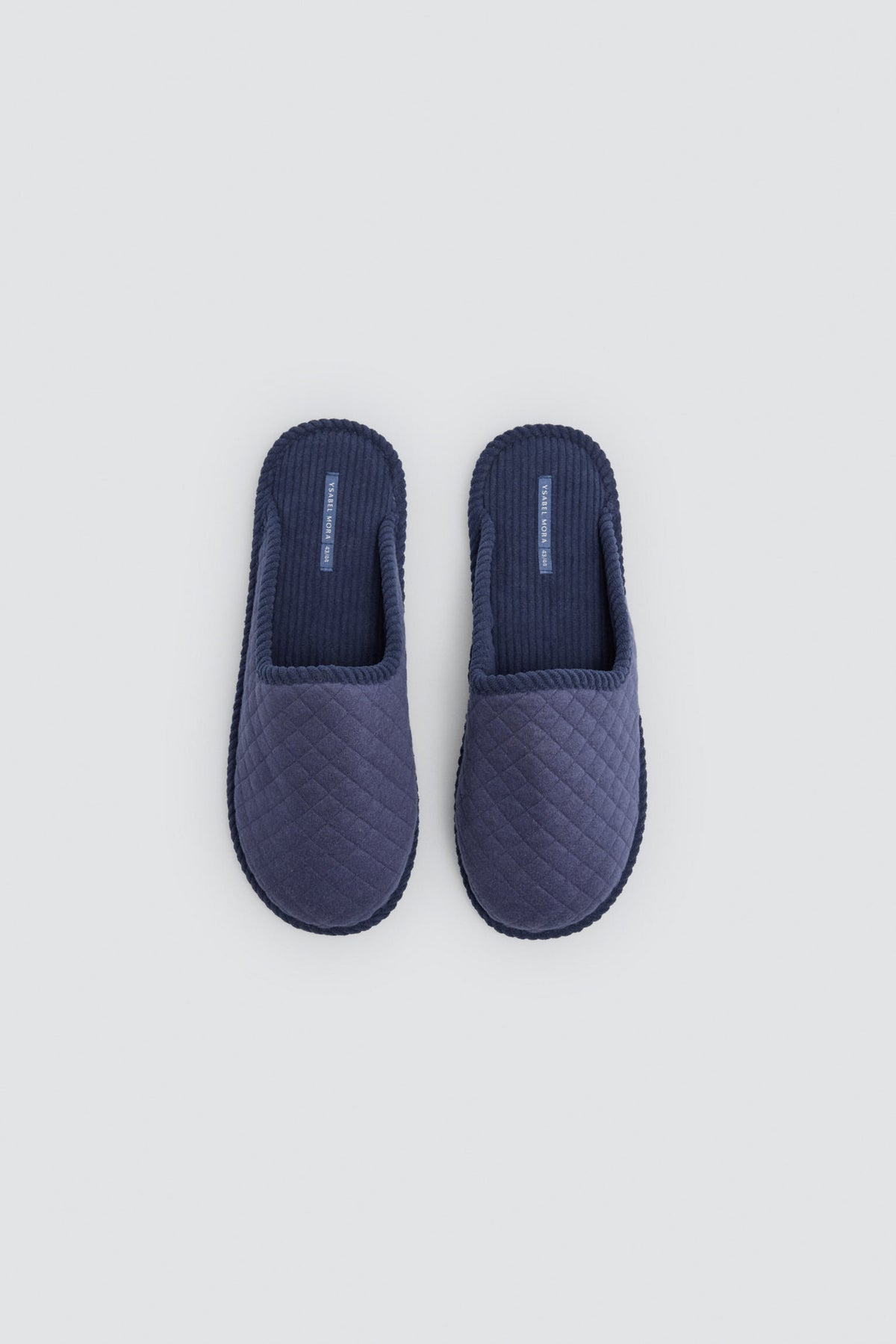 Chaussons homme matelassés bleu marine effet velours côtelé