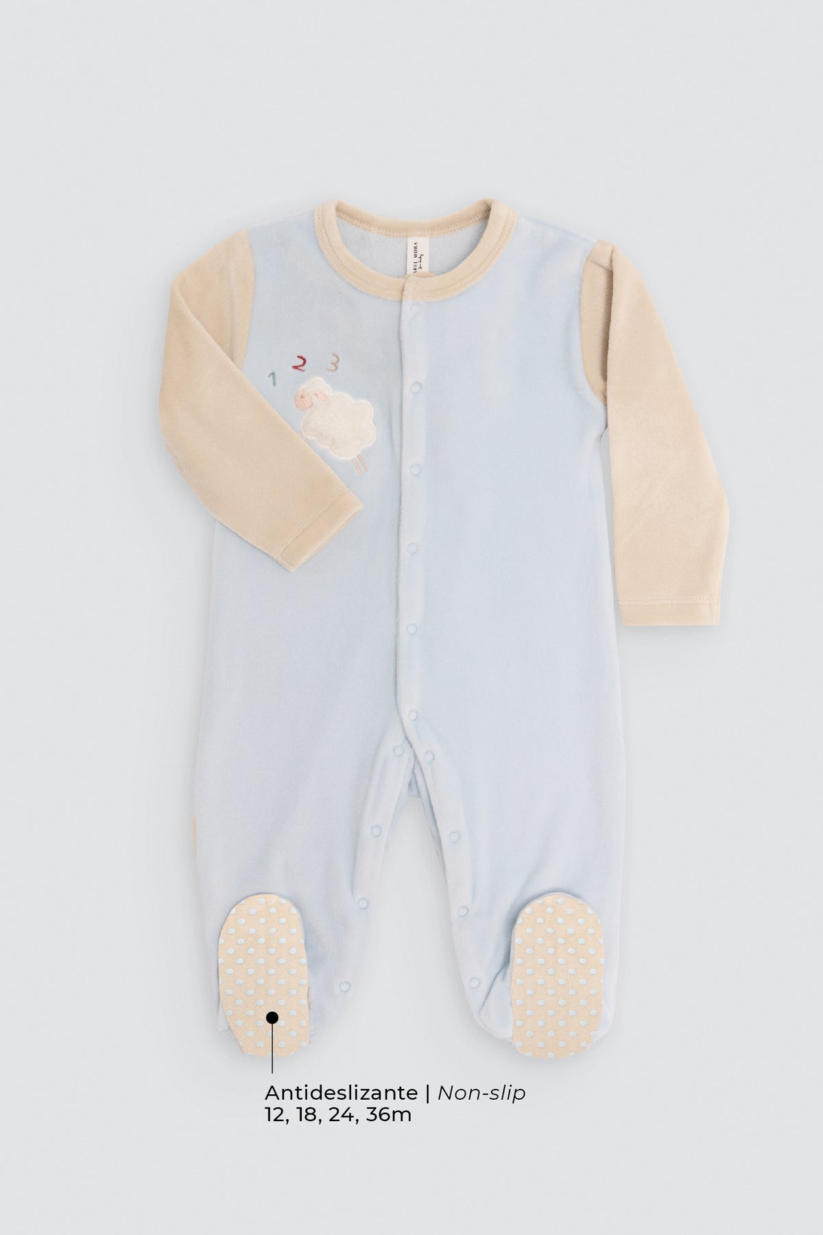 Dors-bien bébé en velours bicolore motif mouton