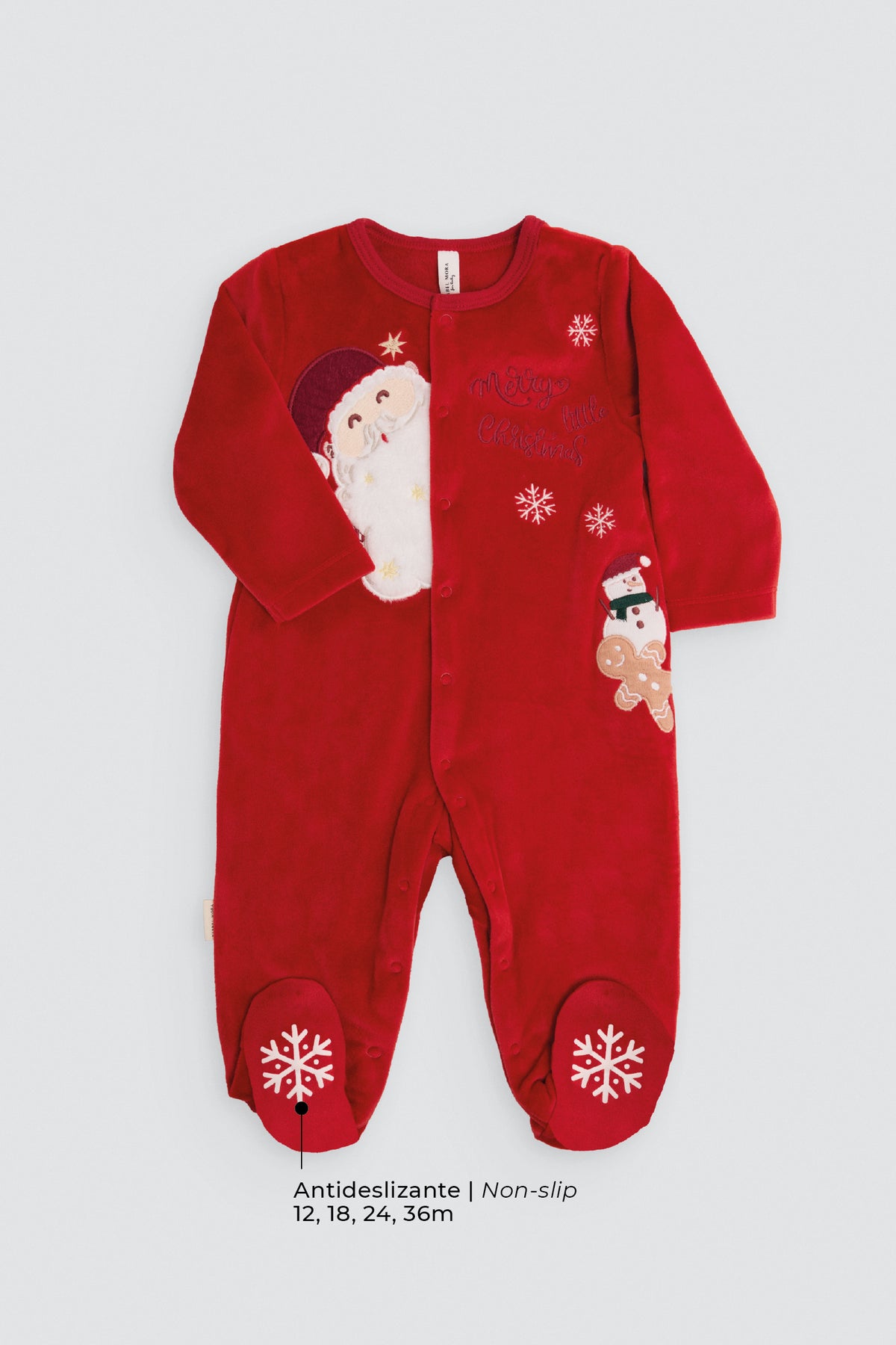 Dors-bien bébé manches longues détail Père Noël brodé imprimé Noël