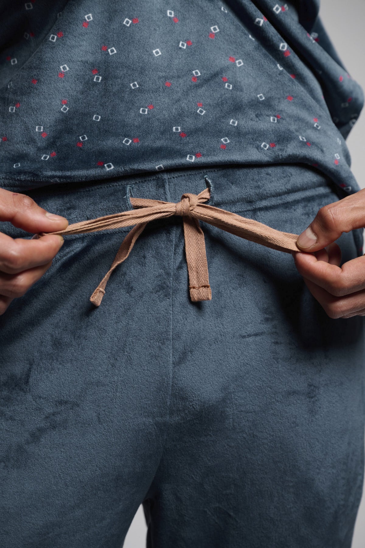 Pyjama long homme velours imprimé carrés