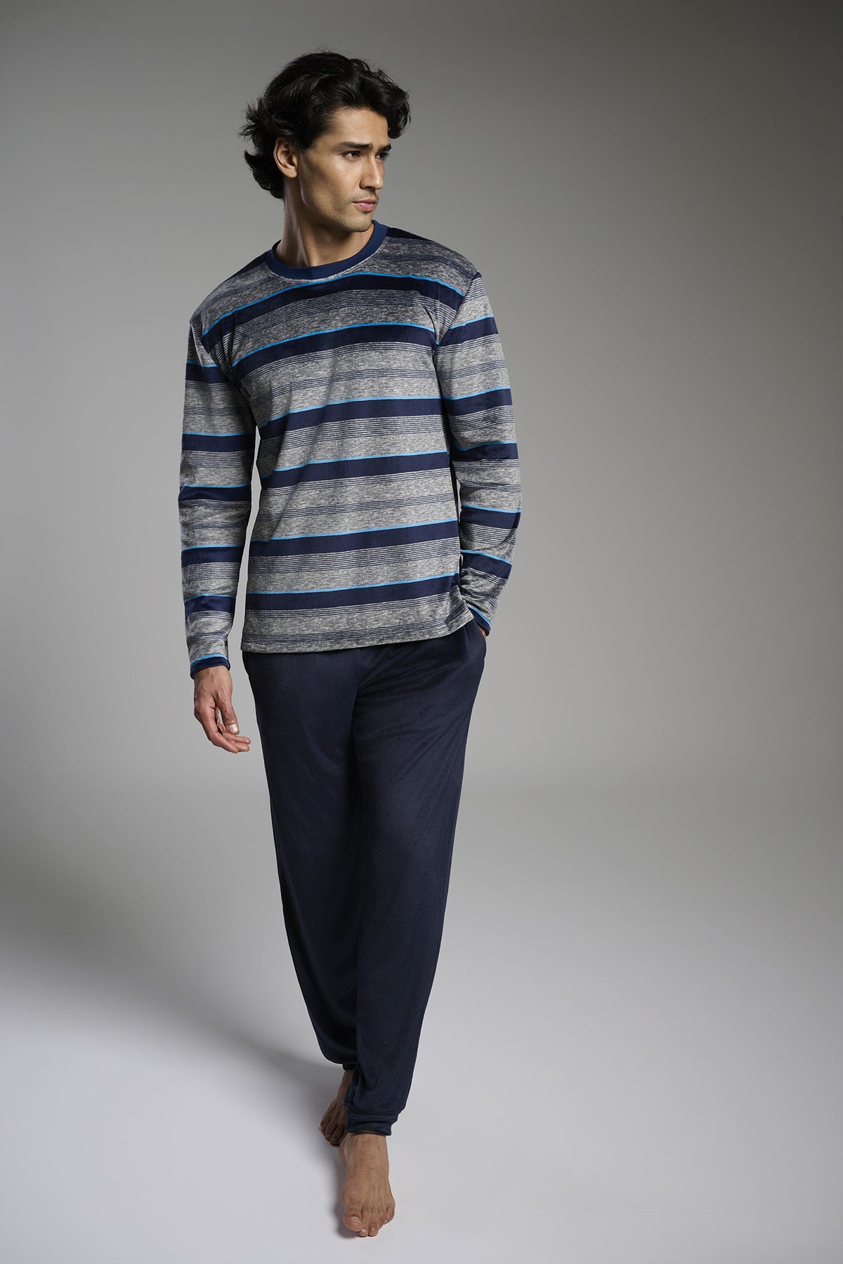 Pyjama long homme velours rayé