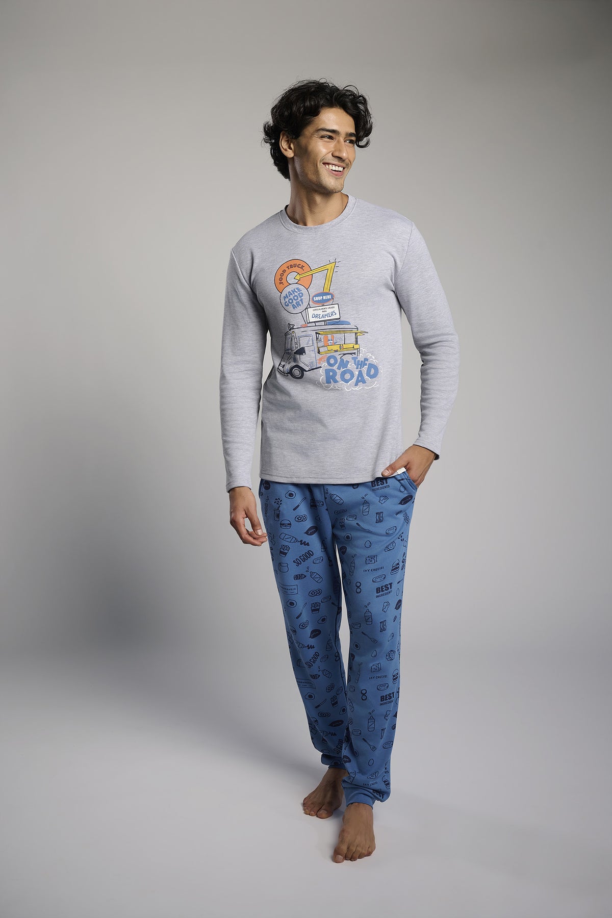 Pyjama long homme molletonné imprimé Food Truck