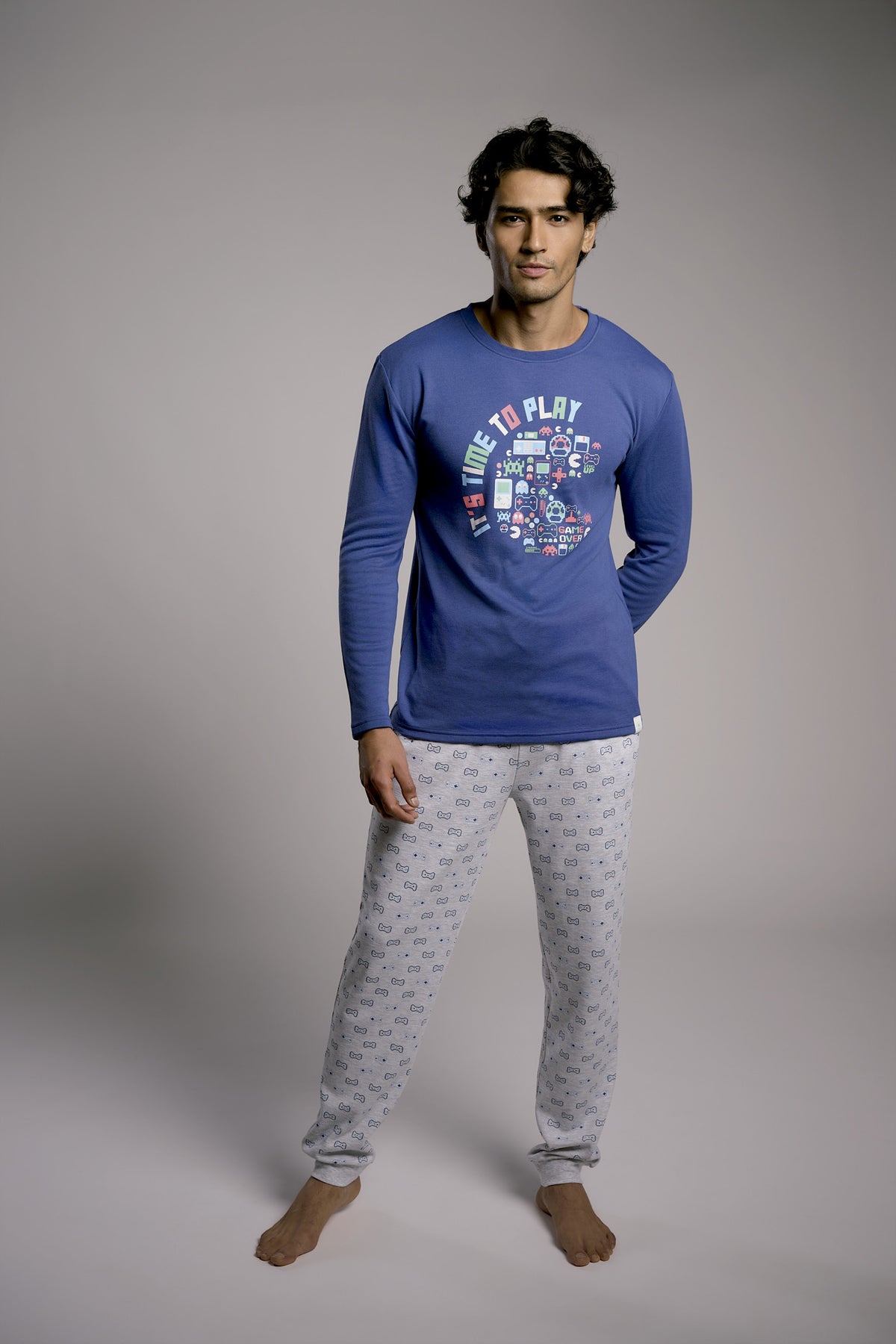 Pyjama long homme molletonné imprimé gamer
