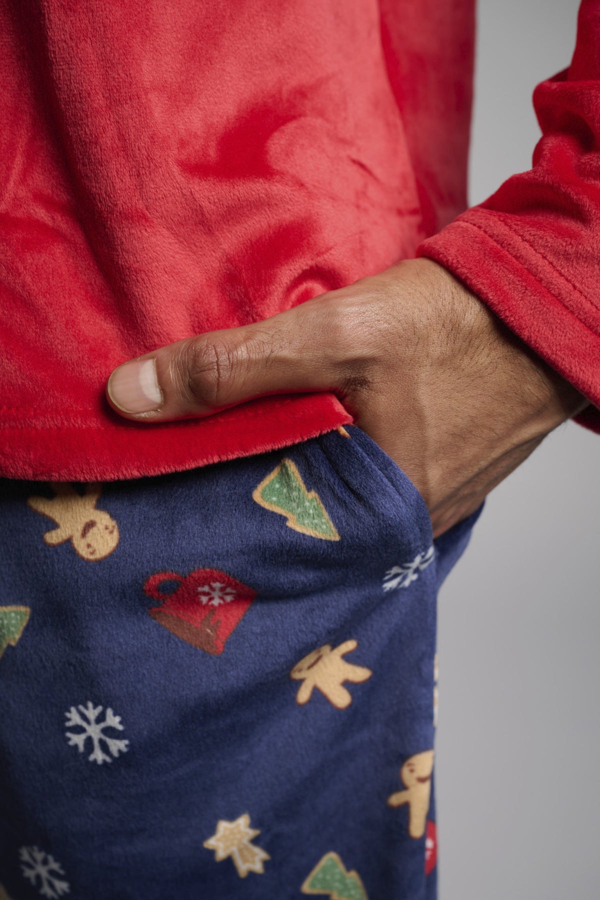 Pyjama long homme velours Noël imprimé pain d'épices
