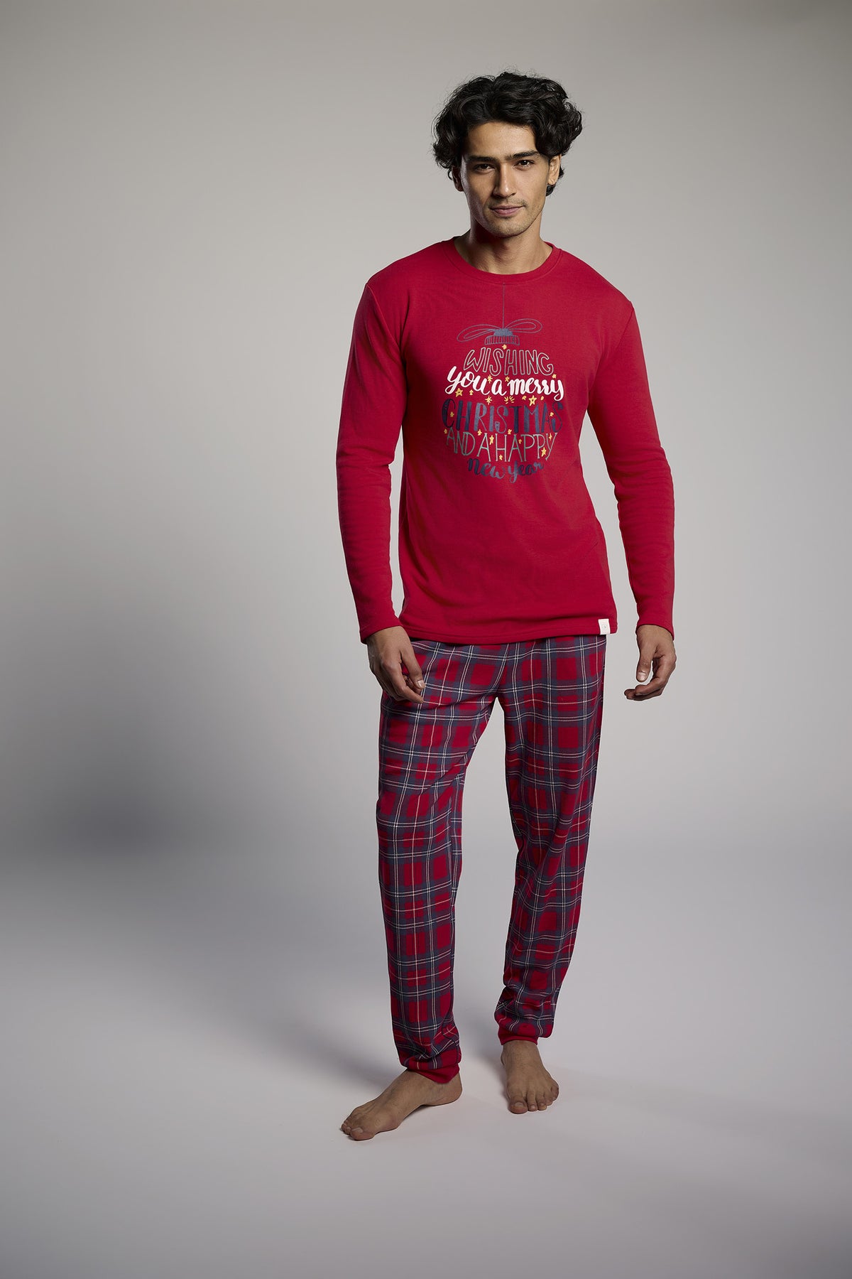 Pyjama long homme molletonné imprimé Noël Wishing you a Merry Christmas and a Happy New Year