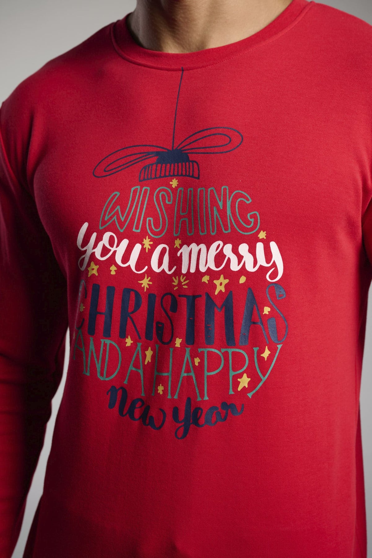 Pyjama long homme molletonné imprimé Noël Wishing you a Merry Christmas and a Happy New Year