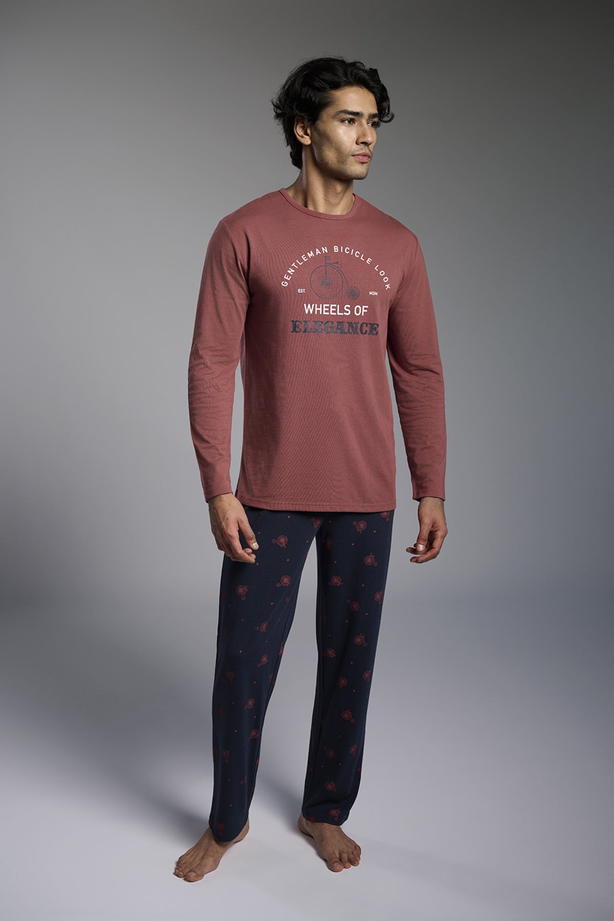 Pyjama long homme coton imprimé Gentleman Bicycle Look