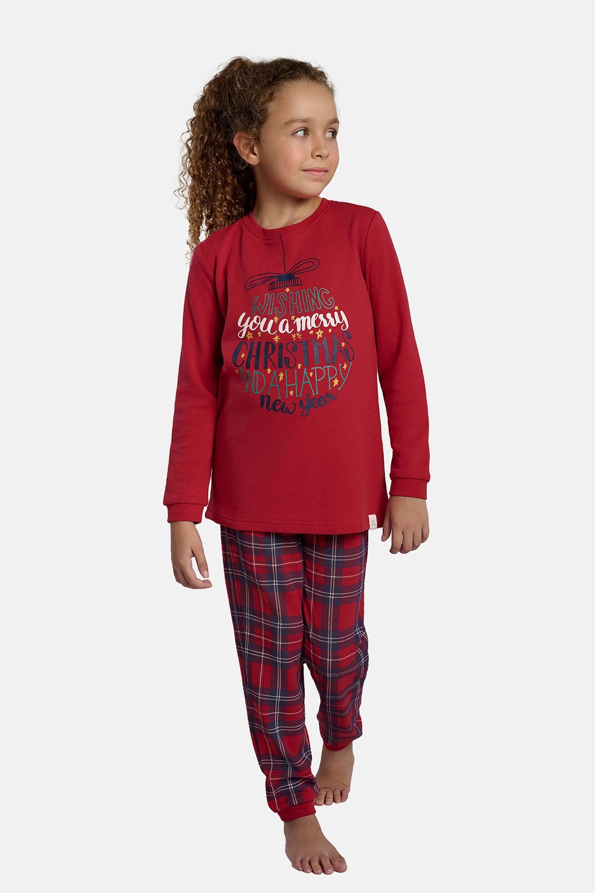 Pyjama long enfant unisexe molletonné Noël à carreaux