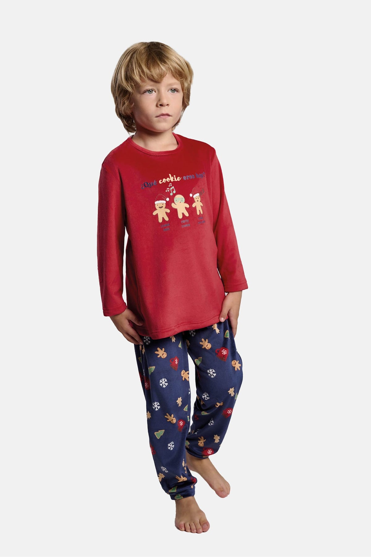 Pyjama long enfant unisexe velours Noël imprimé pain d'épices