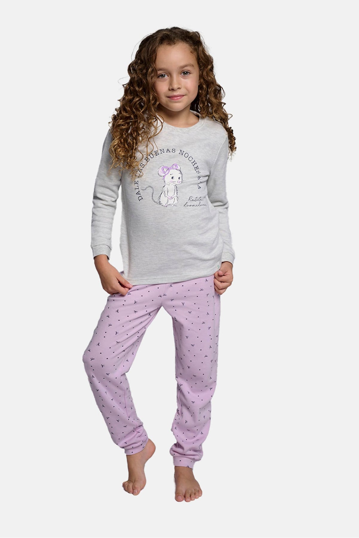 Pyjama long fille molletonné imprimé petite souris endormie