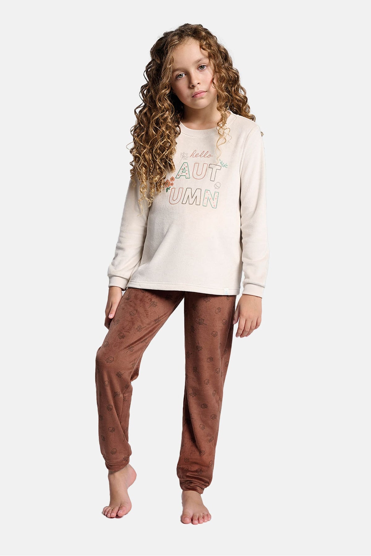 Pyjama long fille velours Hello Autumn imprimé glands