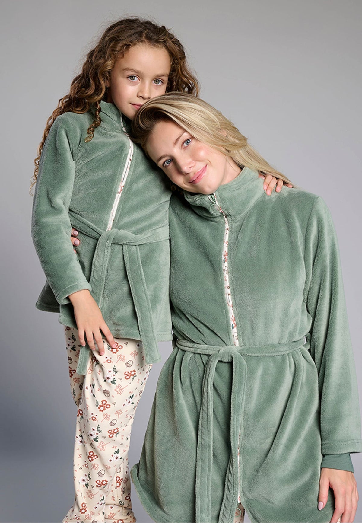 Peignoir fille polaire corail vert fermeture ceinture