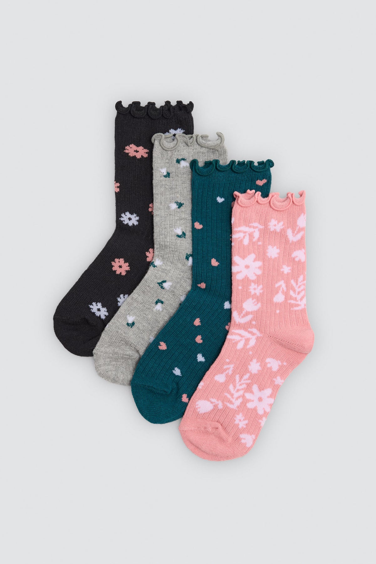 Lot de 4 chaussettes fille bord ondulé imprimé floral