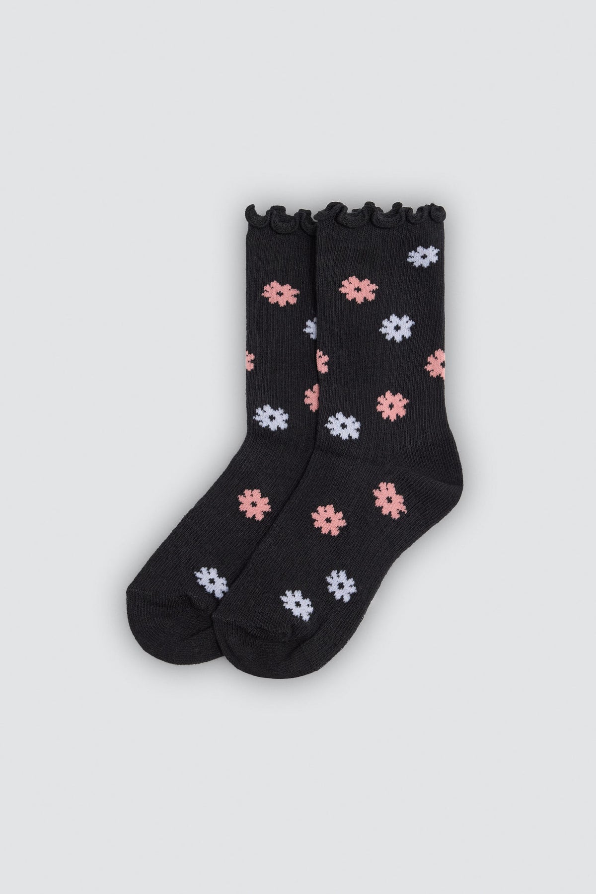 Lot de 4 chaussettes fille bord ondulé imprimé floral