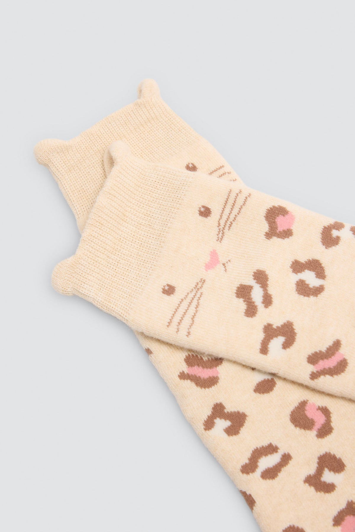 Lot de 3 chaussettes thermiques fille détail oreilles de chat imprimé léopard