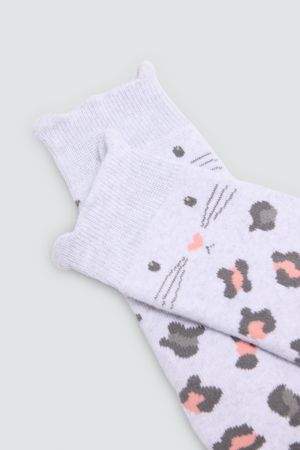 Lot de 3 chaussettes thermiques fille détail oreilles de chat imprimé léopard
