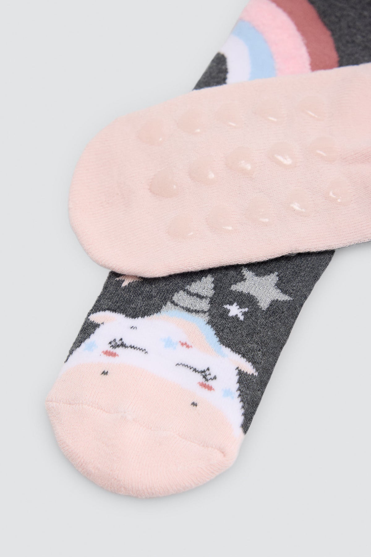 Lot de 3 chaussettes thermiques antidérapantes fille imprimé licornes et arcs-en-ciel