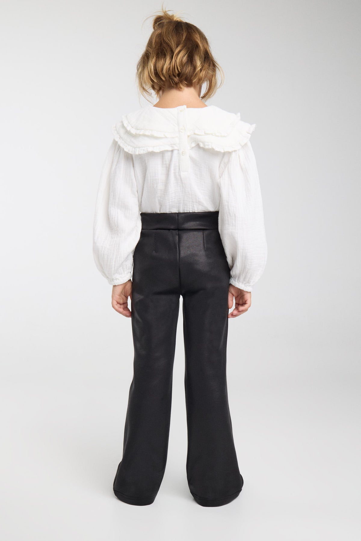 THERMIQUE Pantalon fille noir effet cuir évasé et molletonné