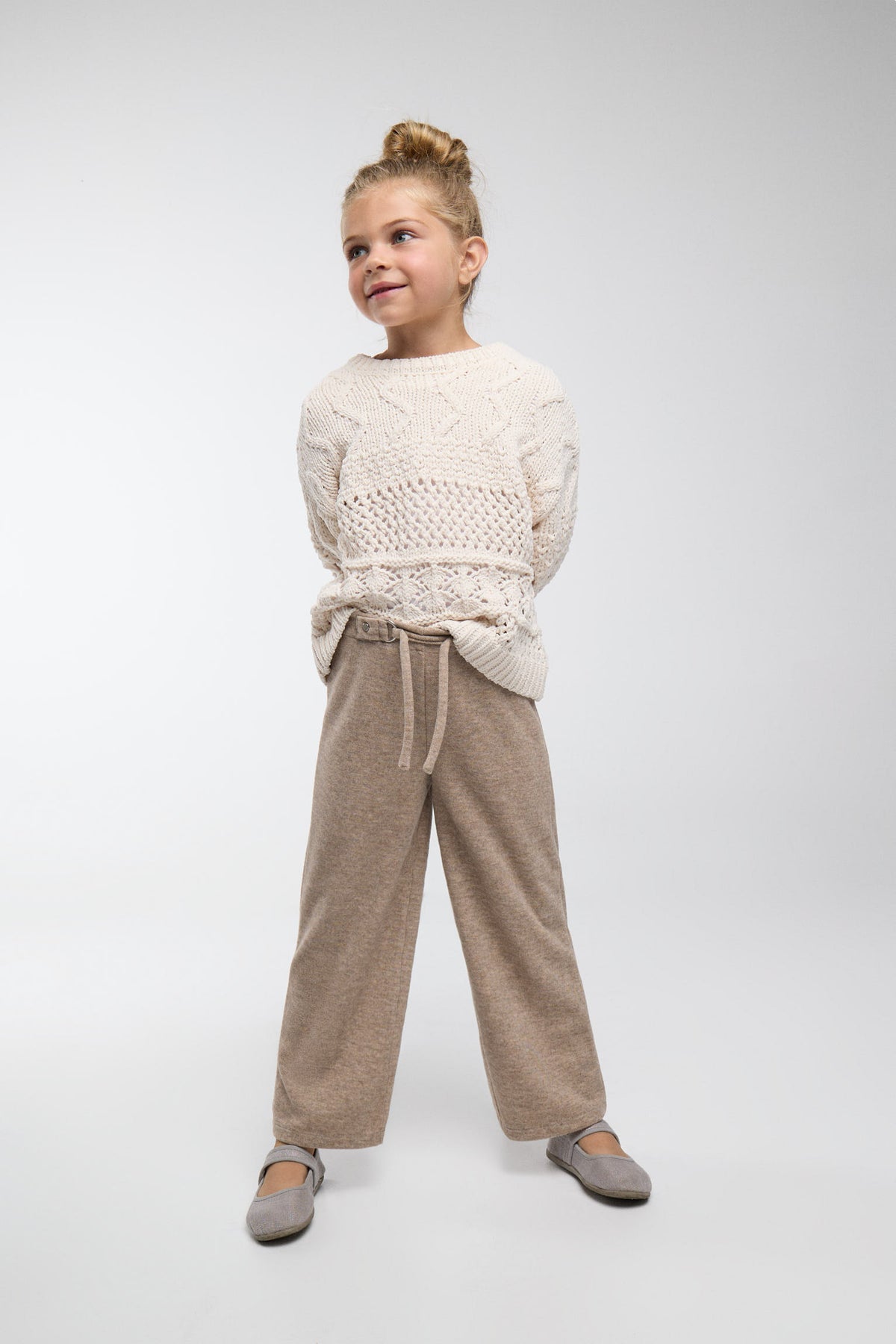 Pantalon large fille marron chiné