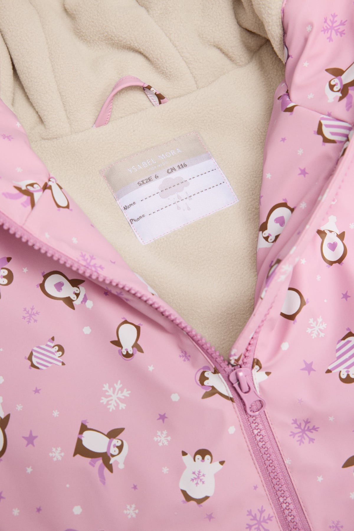 Imperméable fille imprimé pingouins doublure polaire