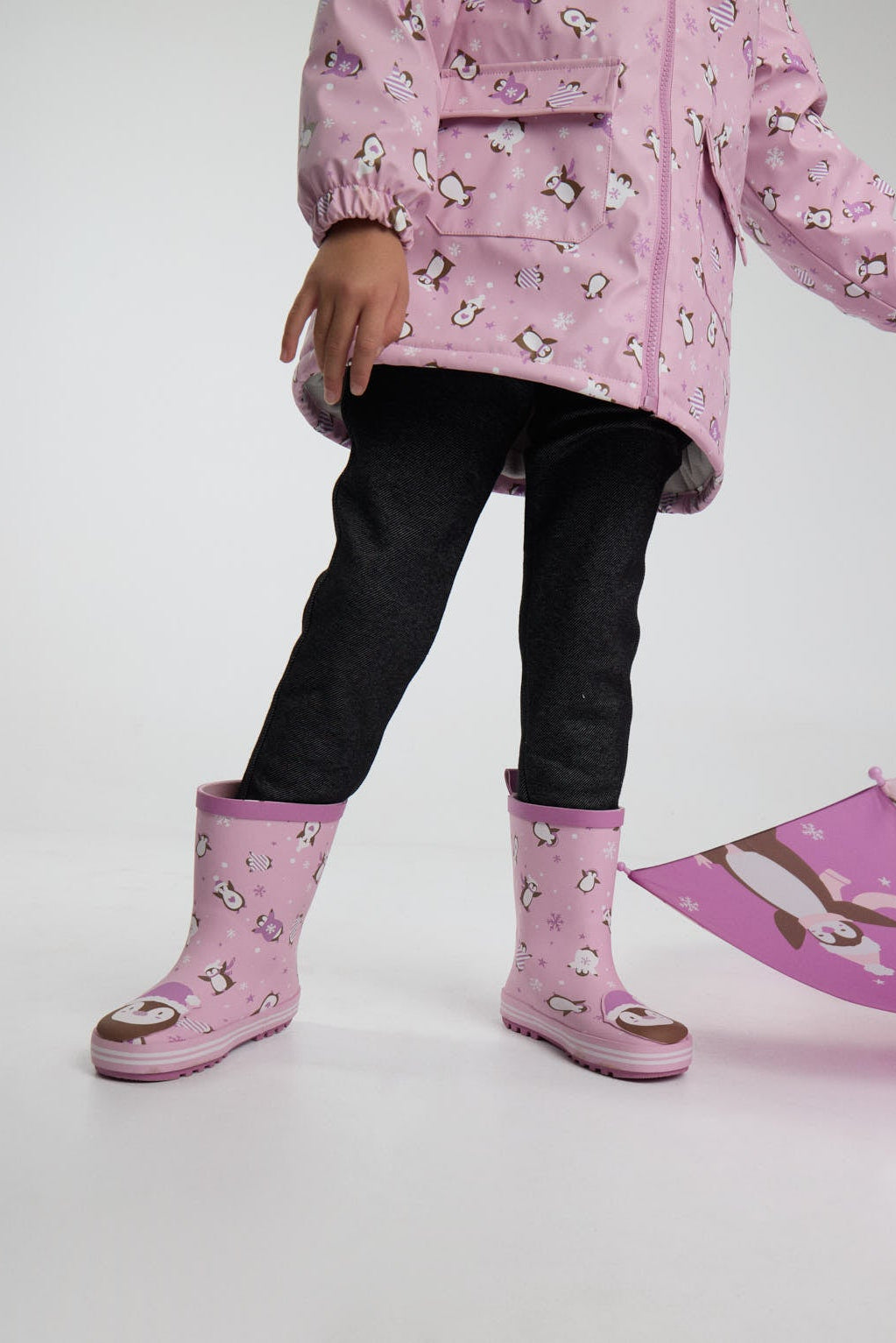 Bottes de pluie fille imprimé pingouins avec doublure