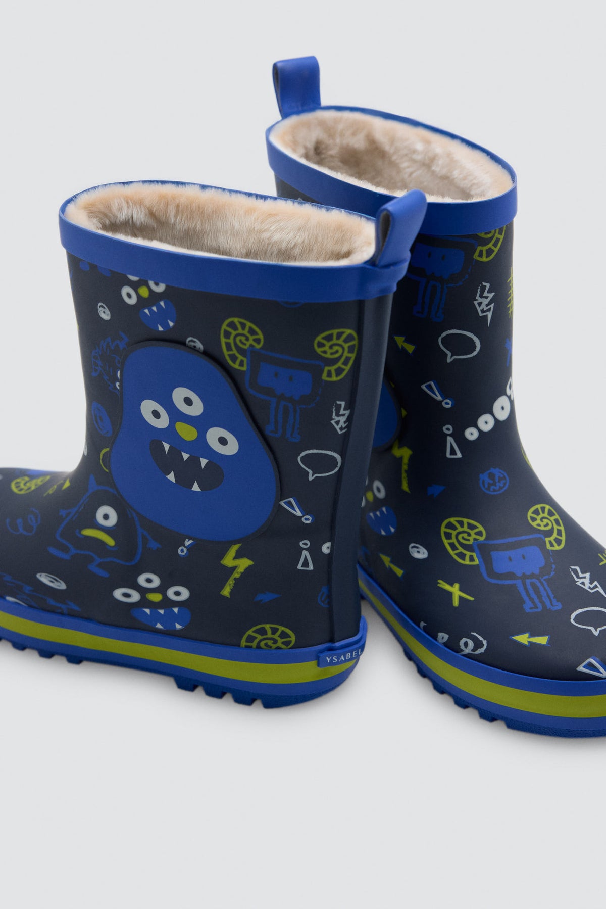 Bottes de pluie garçon imprimé monstres doublure sherpa