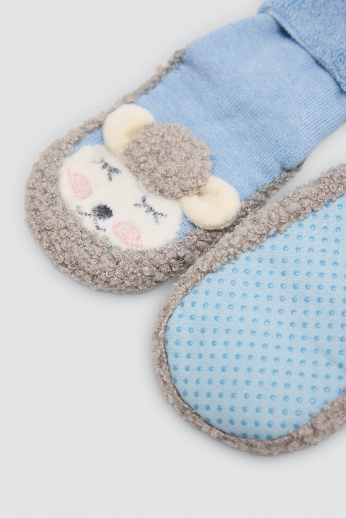 Chaussettes-chaussons thermiques bébé motif mouton bleu