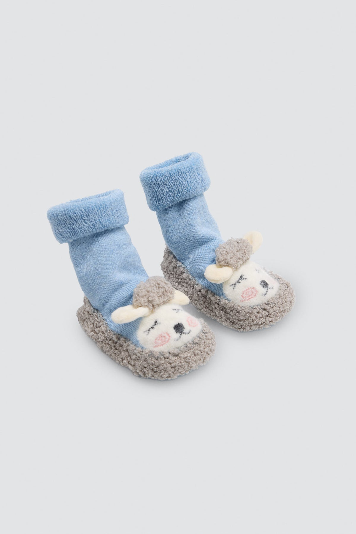 Chaussettes-chaussons thermiques bébé motif mouton bleu