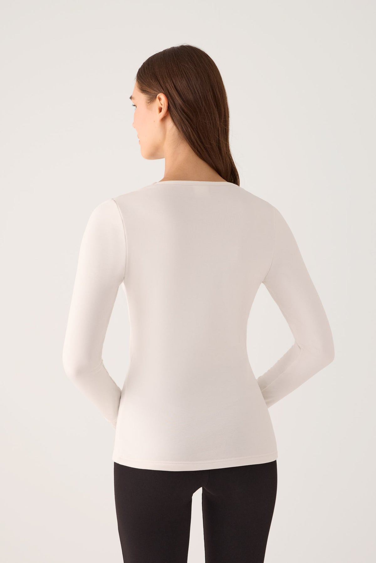 T-shirt à manches longues pour femme THERMAL, avec dentelle au col et aux poignets, ivoire