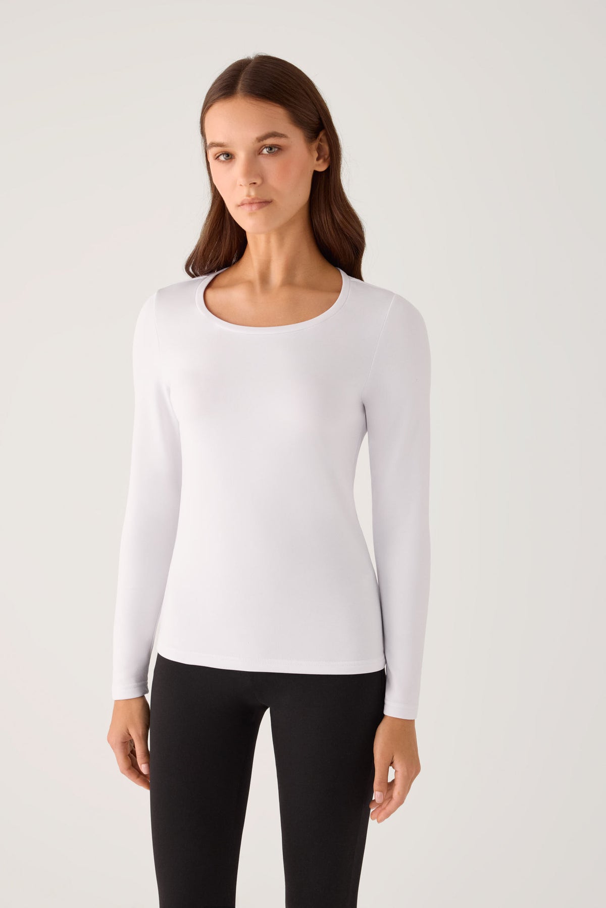 T-shirt blanc à manches longues et col rond pour femme THERMAL