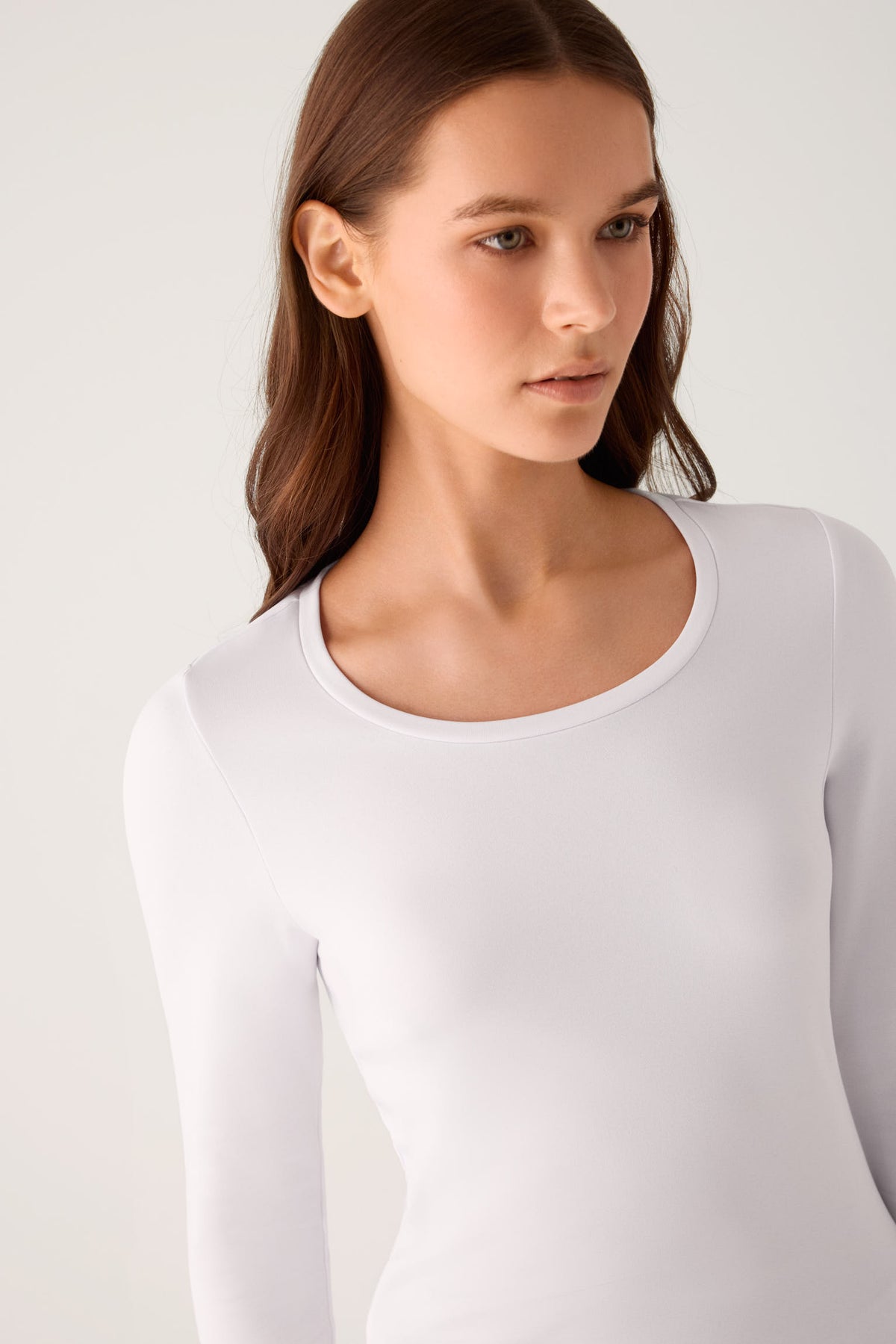 T-shirt blanc à manches longues et col rond pour femme THERMAL