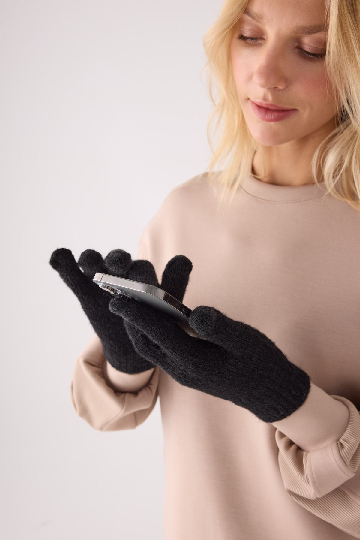 Gants tactiles en maille noirs pour femme