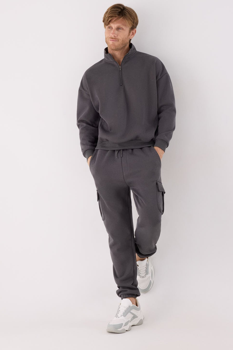 Pantalon cargo homme anthracite molletonné taille réglable