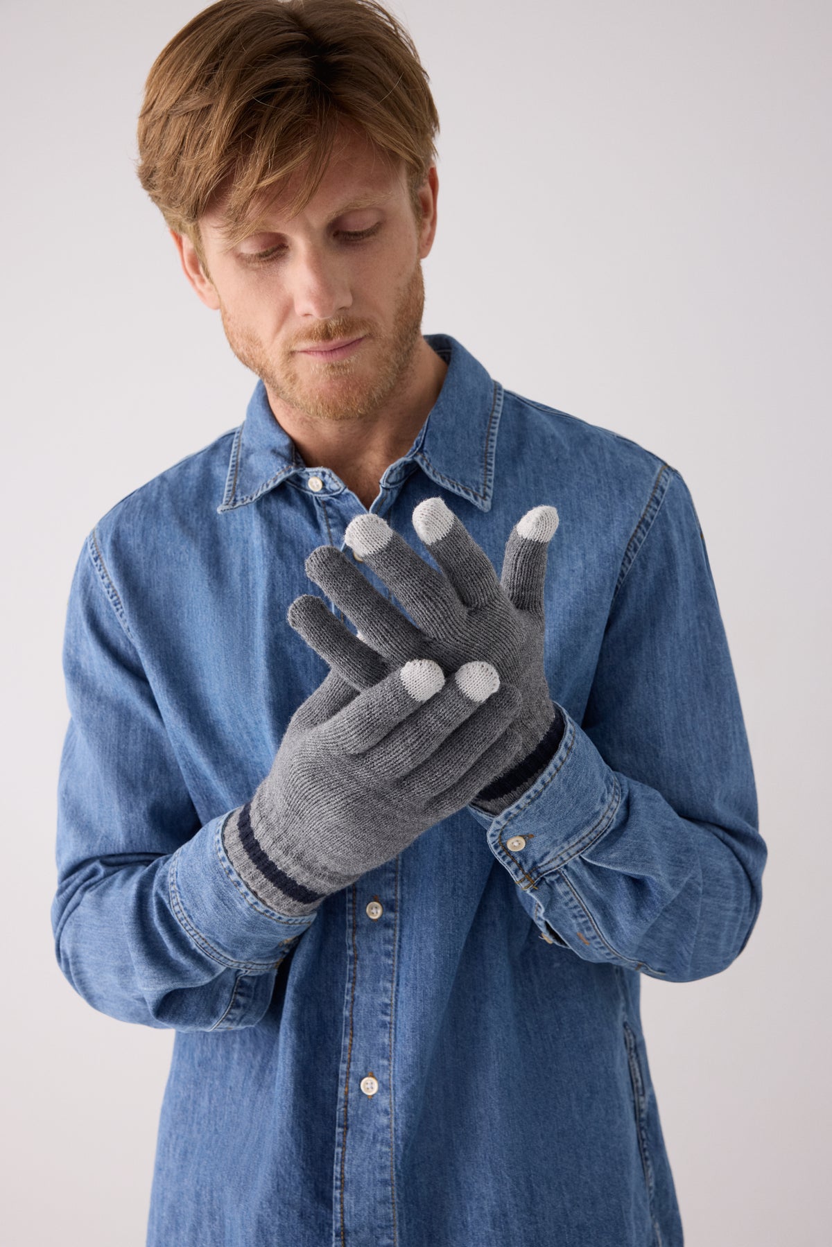 Gants tactiles en maille gris pour homme