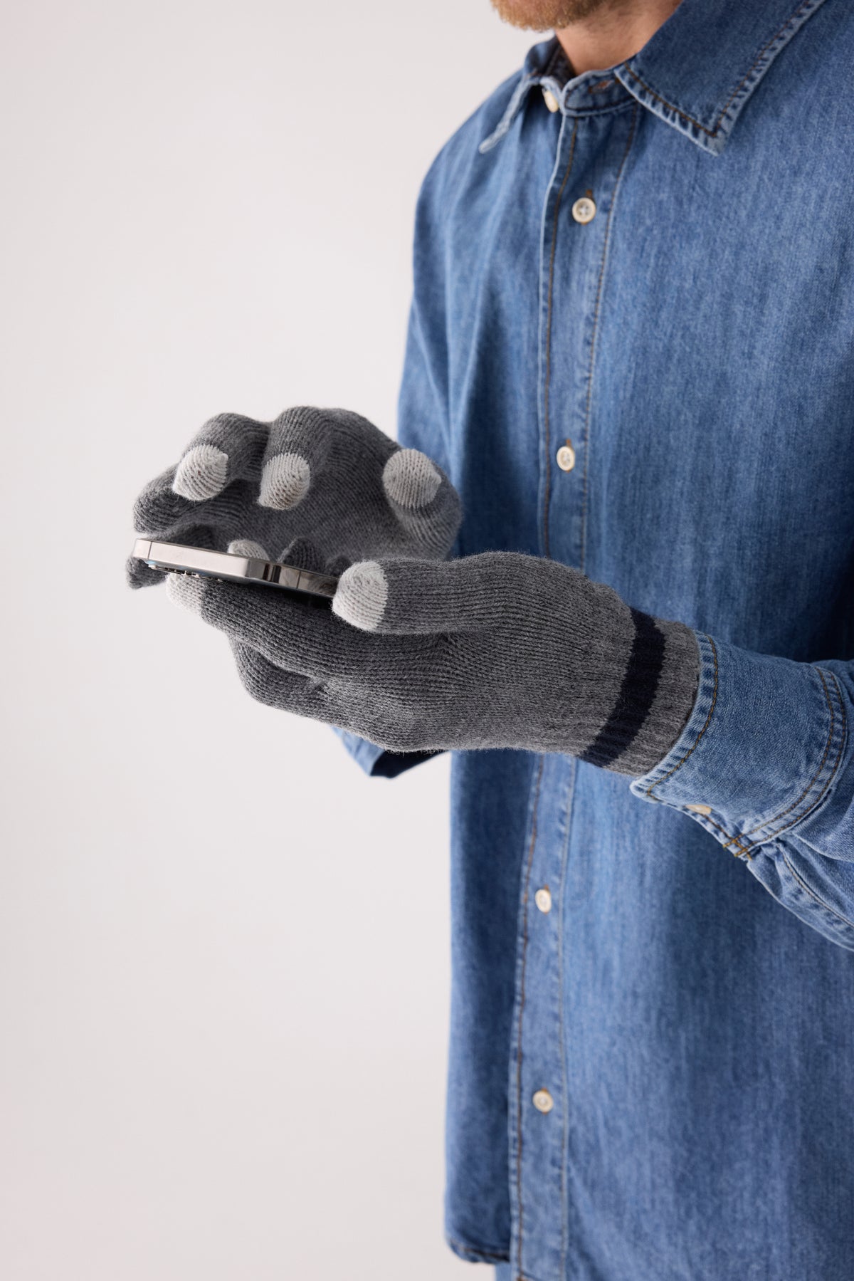 Gants tactiles en maille gris pour homme