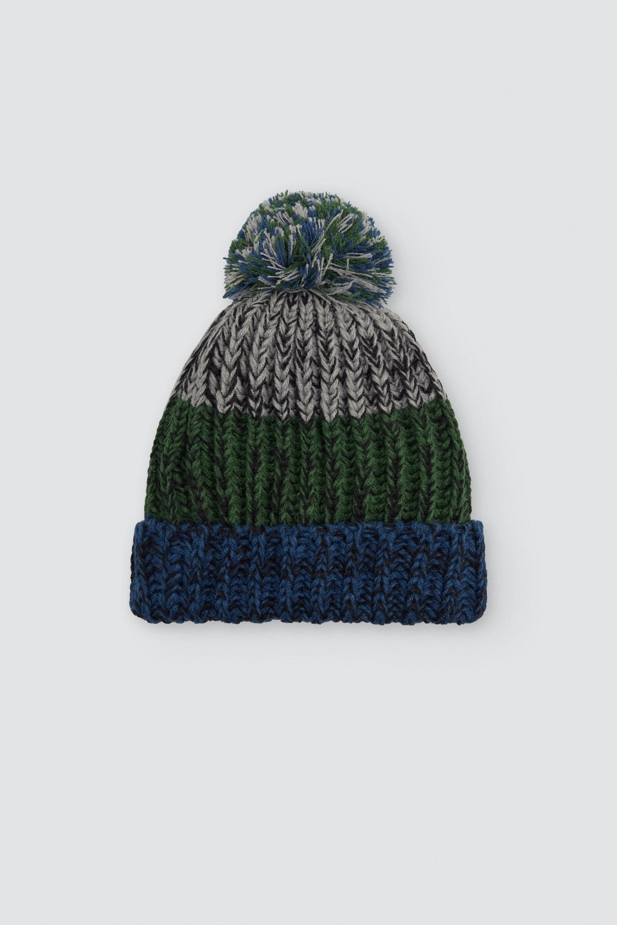 Bonnet garçon en maille multicolore à pompon avec doublure polaire