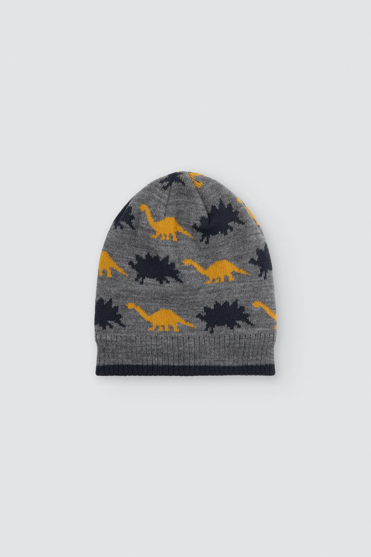 Bonnet garçon en maille imprimé dinosaures avec doublure polaire