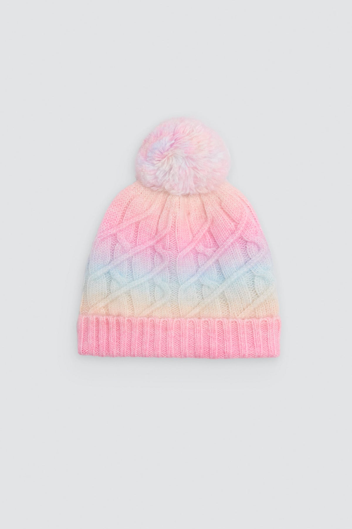 Bonnet fille en maille multicolore à pompon avec doublure polaire
