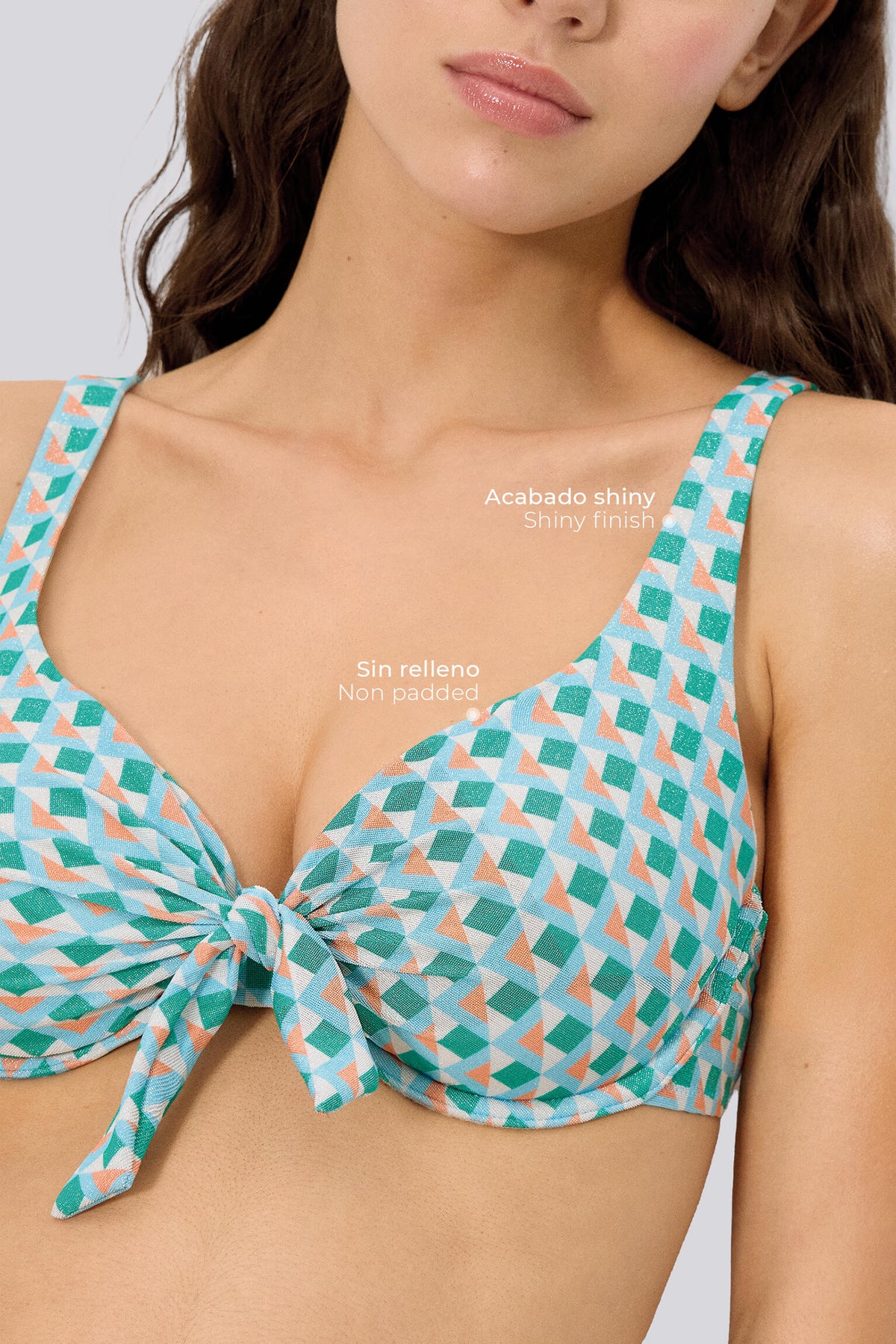 Top bikini con aro sin relleno con brillo copa C - Ysabel Mora