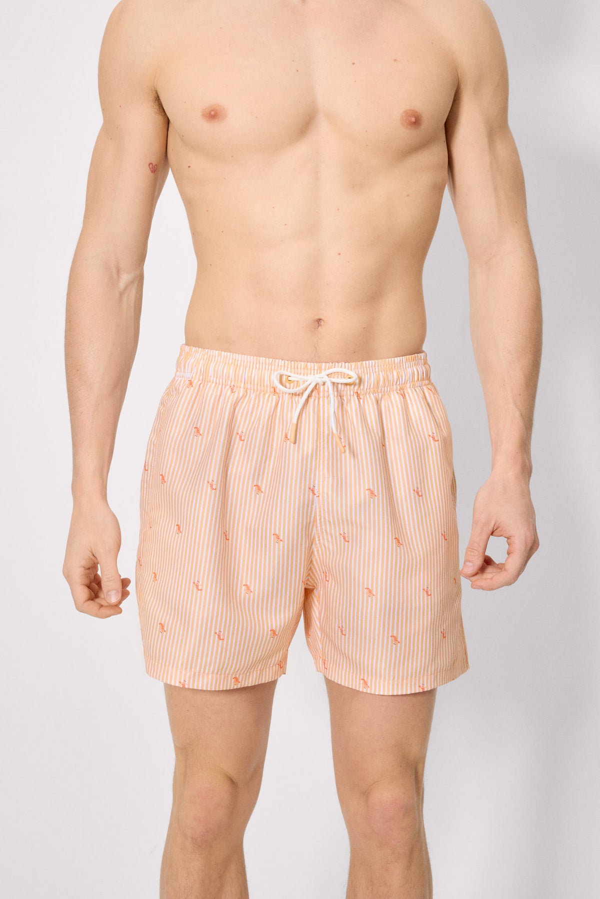 Bañador medio estampado rayas y mini langostas naranja - Ysabel Mora