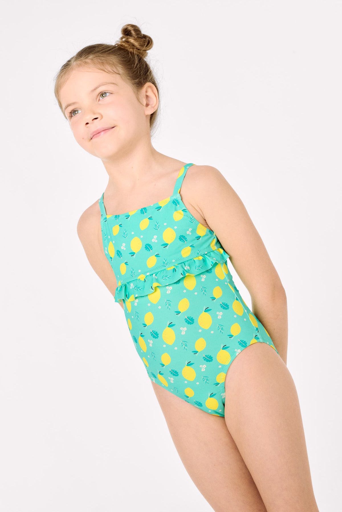 Bañador niña detalle volante estampado limones - Ysabel Mora