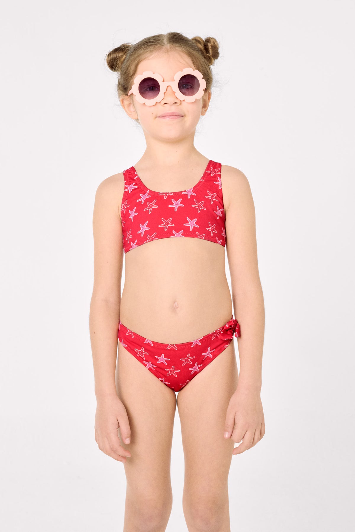 Bikini niña detalles volantes y lazos estampado estrellas marinas - Ysabel Mora