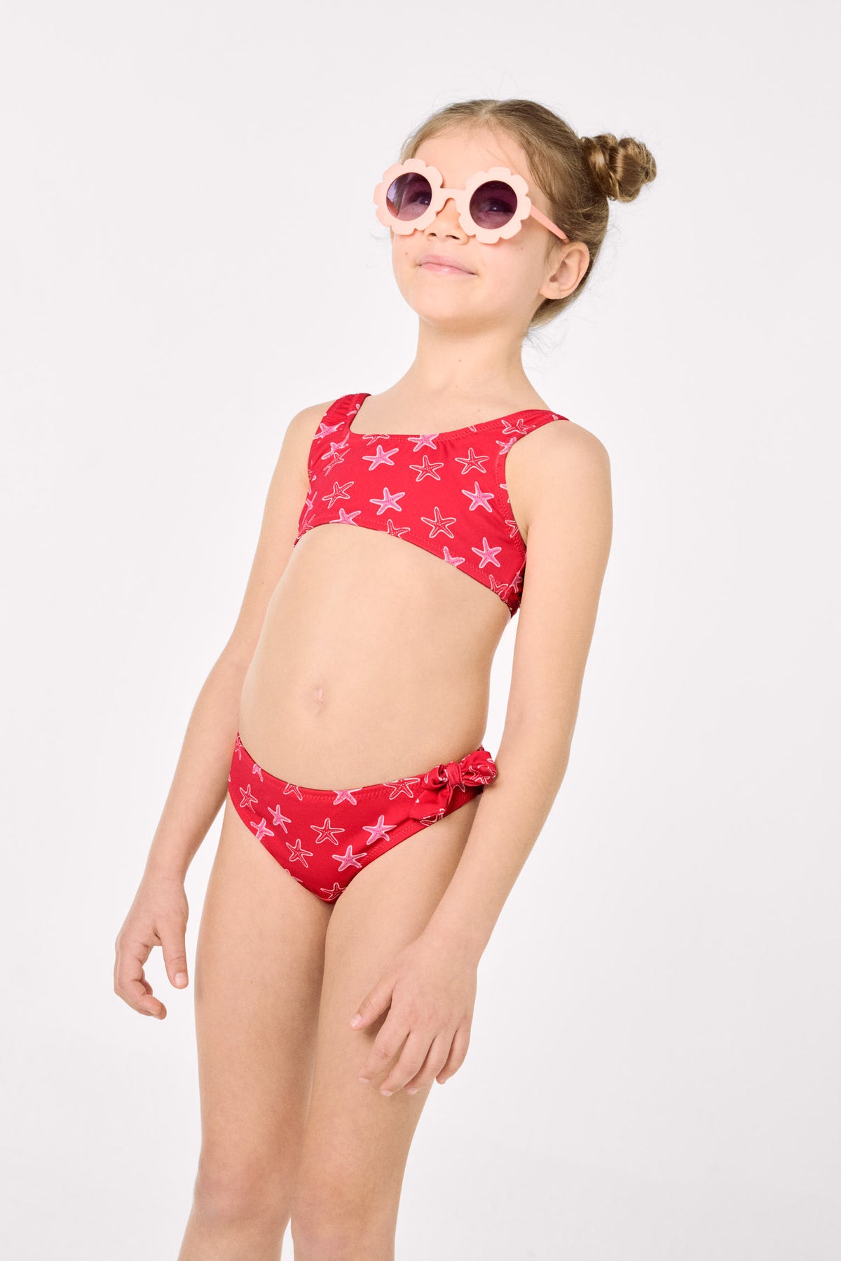 Bikini niña detalles volantes y lazos estampado estrellas marinas - Ysabel Mora