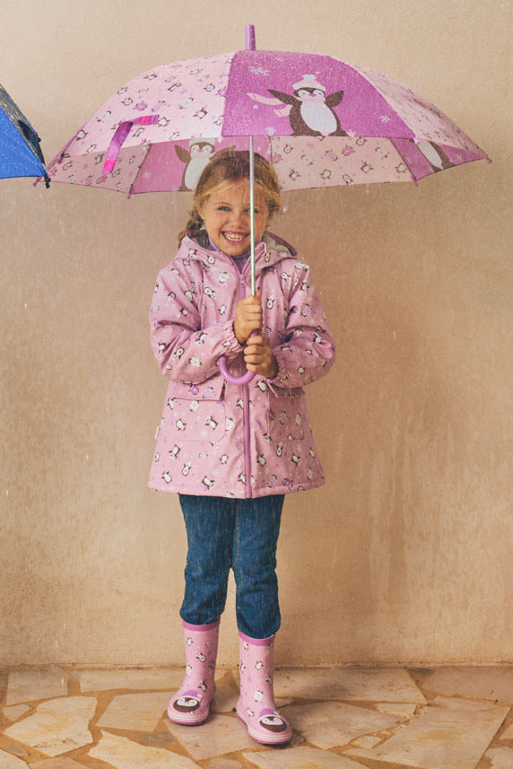 Imperméable fille imprimé pingouins doublure polaire