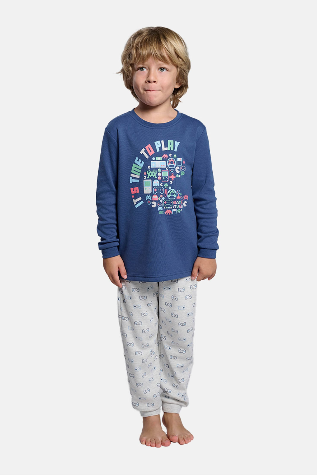 Pyjama long garçon molletonné imprimé It's time to play