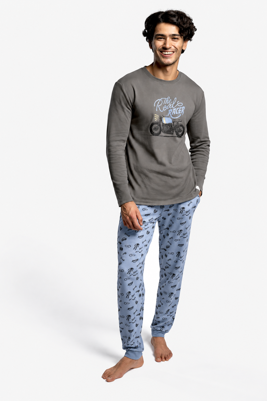 Pyjama long homme molletonné imprimé motard The Real Racer